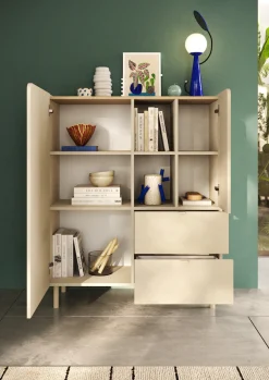 OTTO home Highboard »Dobbiaco, B/H 101/124 cm, 2 Türen, 2 Schubkästen, Stauraumschrank« Innenliegendes Top, gerade Metallfüße, Tür mit Rundung