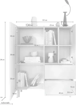 OTTO home Highboard »Dobbiaco, B/H 101/124 cm, 2 Türen, 2 Schubkästen, Stauraumschrank« Innenliegendes Top, gerade Metallfüße, Tür mit Rundung