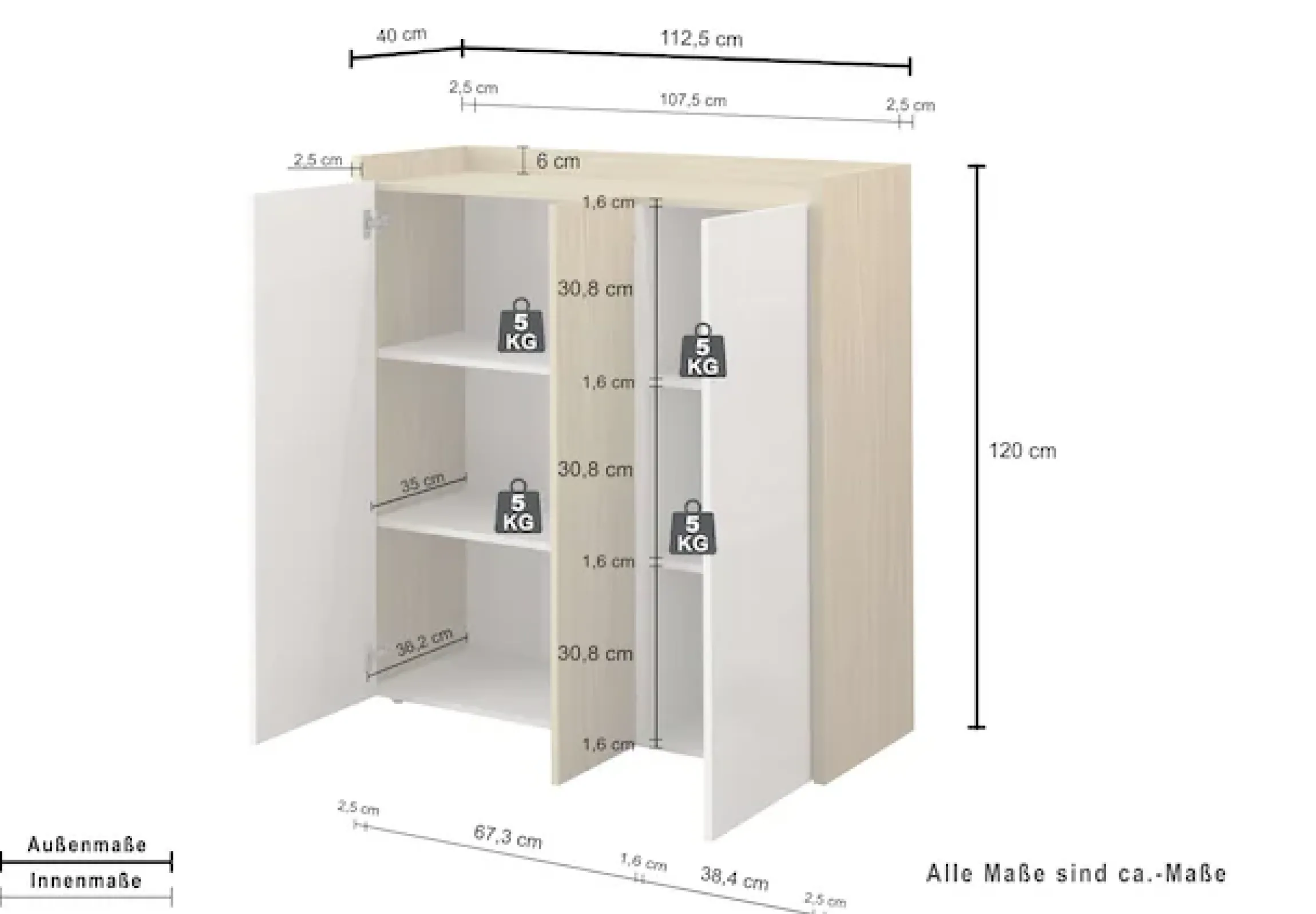 OTTO home Highboard »Highboard ALTEA, Kommode, Schrank, Kredenz« 1 Stk. tlg. Mit 3 Drehtüren, 6 Innenfächern, B.112,5 cm
