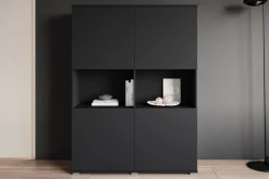 OTTO home Highboard »Kenia Schrank, 120 cm breit, mit 4 Türen und 2 offenen Fächern« 1 Stk. tlg. Griffloses Design mit Push-to-Open und verstellbaren Einlegeböden