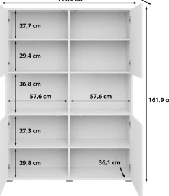 OTTO home Highboard »Kenia Schrank, 120 cm breit, mit 4 Türen und 2 offenen Fächern« 1 Stk. tlg. Griffloses Design mit Push-to-Open und verstellbaren Einlegeböden