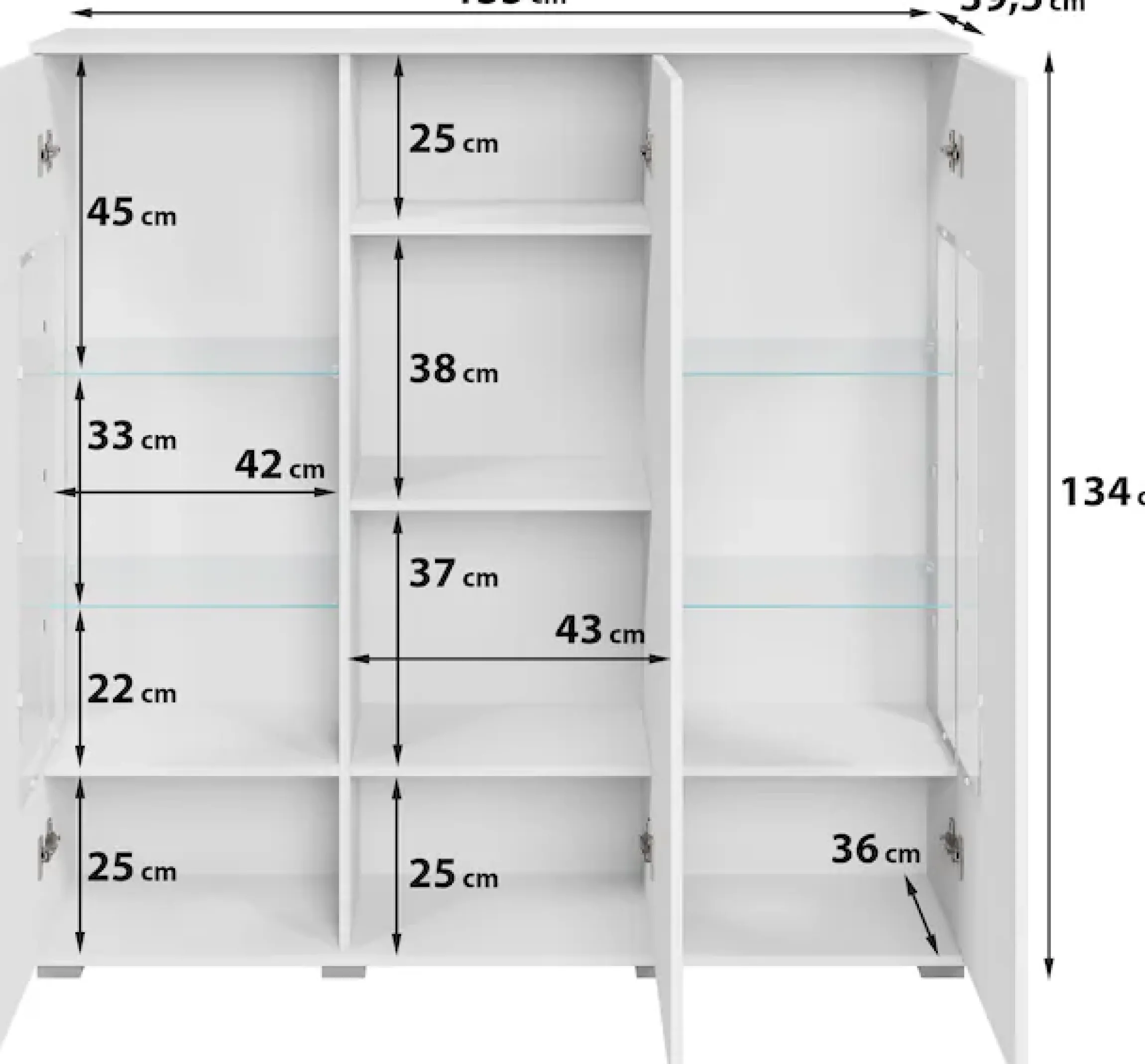 OTTO home Highboard »Kenia« 1 Stk. tlg. Modernes Highboard, mit Glastüren, Breite 135 cm