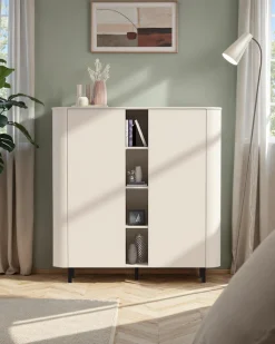 OTTO home Highboard »Lido Stauraumschrank Höhe 154 cm« Formgebogenes MDF, Stirnseiten mit Rundung, Push-to-open, Metallfüße