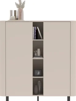OTTO home Highboard »Lido Stauraumschrank Höhe 154 cm« Formgebogenes MDF, Stirnseiten mit Rundung, Push-to-open, Metallfüße