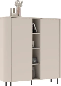 OTTO home Highboard »Lido Stauraumschrank Höhe 154 cm« Formgebogenes MDF, Stirnseiten mit Rundung, Push-to-open, Metallfüße