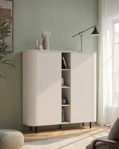 OTTO home Highboard »Lido Stauraumschrank Höhe 154 cm« Formgebogenes MDF, Stirnseiten mit Rundung, Push-to-open, Metallfüße