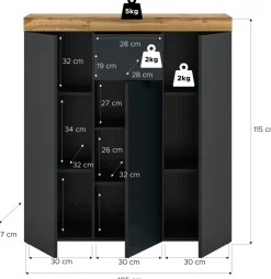 OTTO home Highboard »MAMBO, TOPSELLER!, Breite 105cm, 3 Türen, 1 Schubkasten, 9 Fächer« 1 Stk. tlg. Kommode, Sideboard, Wohnzimmer, Schlafzimmer