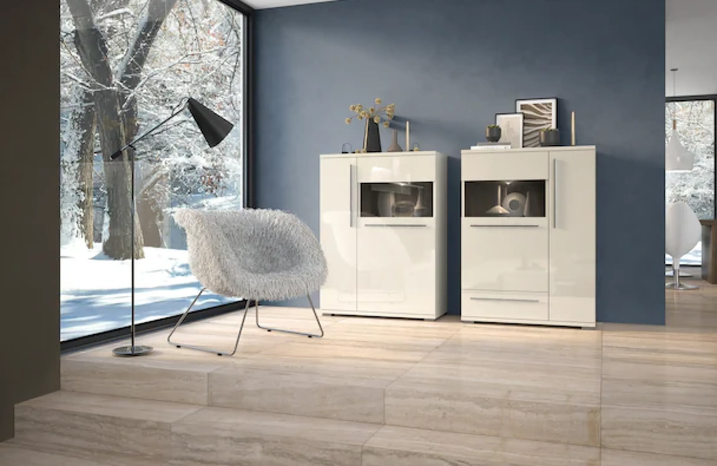 OTTO home Highboard »Piano Vitrine« (H/B/T): 123/90/40,2cm,UV lackiert, Soft-Close Funktion