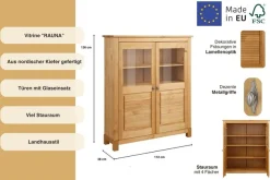 OTTO home Highboard »Rauna« Vitrine, Breite 111,6 cm, aus massiver Kiefer