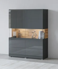 OTTO home Highboard »Toledo,Breite 121,5 cm, trendige Hochkommode mit 2 Türen« Hochschrank mit Glas-Partien,stylische Hochglanzfronten