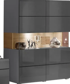 OTTO home Highboard »Toledo,Breite 121,5 cm, trendige Hochkommode mit 2 Türen« Hochschrank mit Glas-Partien,stylische Hochglanzfronten