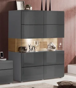 OTTO home Highboard »Toledo,Breite 121,5 cm, trendige Hochkommode mit 2 Türen« Hochschrank mit Glas-Partien,stylische Hochglanzfronten