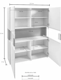 OTTO home Highboard »Toledo,Breite 121,5 cm, trendige Hochkommode mit 2 Türen« Hochschrank mit Glas-Partien,stylische Hochglanzfronten