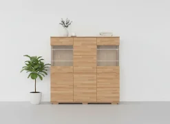 OTTO home Highboard »VETRO Teilmassiv, Fronten Massivholz, Wohnzimmer, Stauraum,Griffmulde« B/T/H:150/40/1445,5cm, 15geschlossene Fächer,verstellbare Einlegeboden