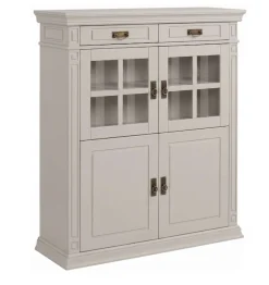 OTTO home Highboard »Vinales, 2 Schubladen, 4 Türen, 3 Einlegeböden, Griffe im Jugendstil« Vitrine, Messinggriffe im Jugendstil