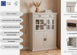 OTTO home Highboard »Vinales, 2 Schubladen, 4 Türen, 3 Einlegeböden, Griffe im Jugendstil« Vitrine, Messinggriffe im Jugendstil