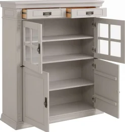 OTTO home Highboard »Vinales, 2 Schubladen, 4 Türen, 3 Einlegeböden, Griffe im Jugendstil« Vitrine, Messinggriffe im Jugendstil