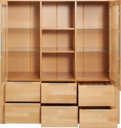 OTTO home Highboard »Zara, 9 Fächer, 6 Schubkästen« B/T/H: 140/40/145, Metallgriffe