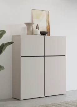 OTTO home Hochkommode »Cross,Breite 119,5 cm, moderne grifflose Hochkommode mit 4 Türen« Hochschrank mit viel Stauraum, Einlegeböden verstellbar