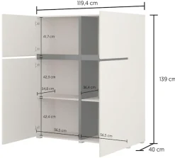 OTTO home Hochkommode »Cross,Breite 119,5 cm, moderne grifflose Hochkommode mit 4 Türen« Hochschrank mit viel Stauraum, Einlegeböden verstellbar