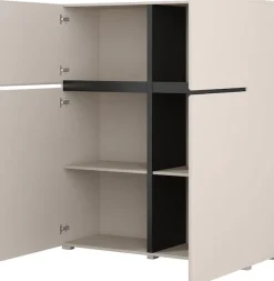 OTTO home Hochkommode »Cross,Breite 119,5 cm, moderne grifflose Hochkommode mit 4 Türen« Hochschrank mit viel Stauraum, Einlegeböden verstellbar