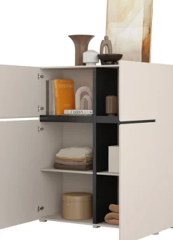 OTTO home Hochkommode »Cross,Breite 119,5 cm, moderne grifflose Hochkommode mit 4 Türen« Hochschrank mit viel Stauraum, Einlegeböden verstellbar