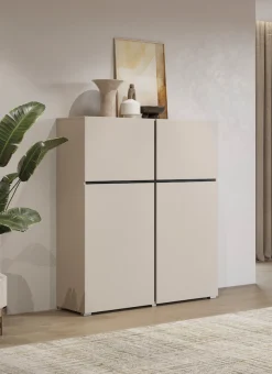 OTTO home Hochkommode »Cross,Breite 119,5 cm, moderne grifflose Hochkommode mit 4 Türen« Hochschrank mit viel Stauraum, Einlegeböden verstellbar