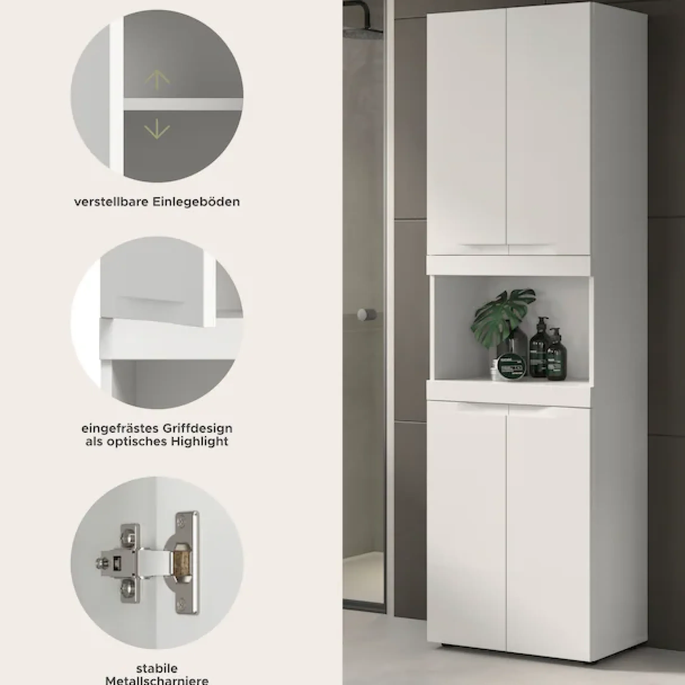 OTTO home Hochschrank »MAOI, Höhe 194 cm, 4 Türen, 1 offenes Fach« Badezimmerschrank, Schrank, Badschrank, Midischrank, Bad, Badezimmer
