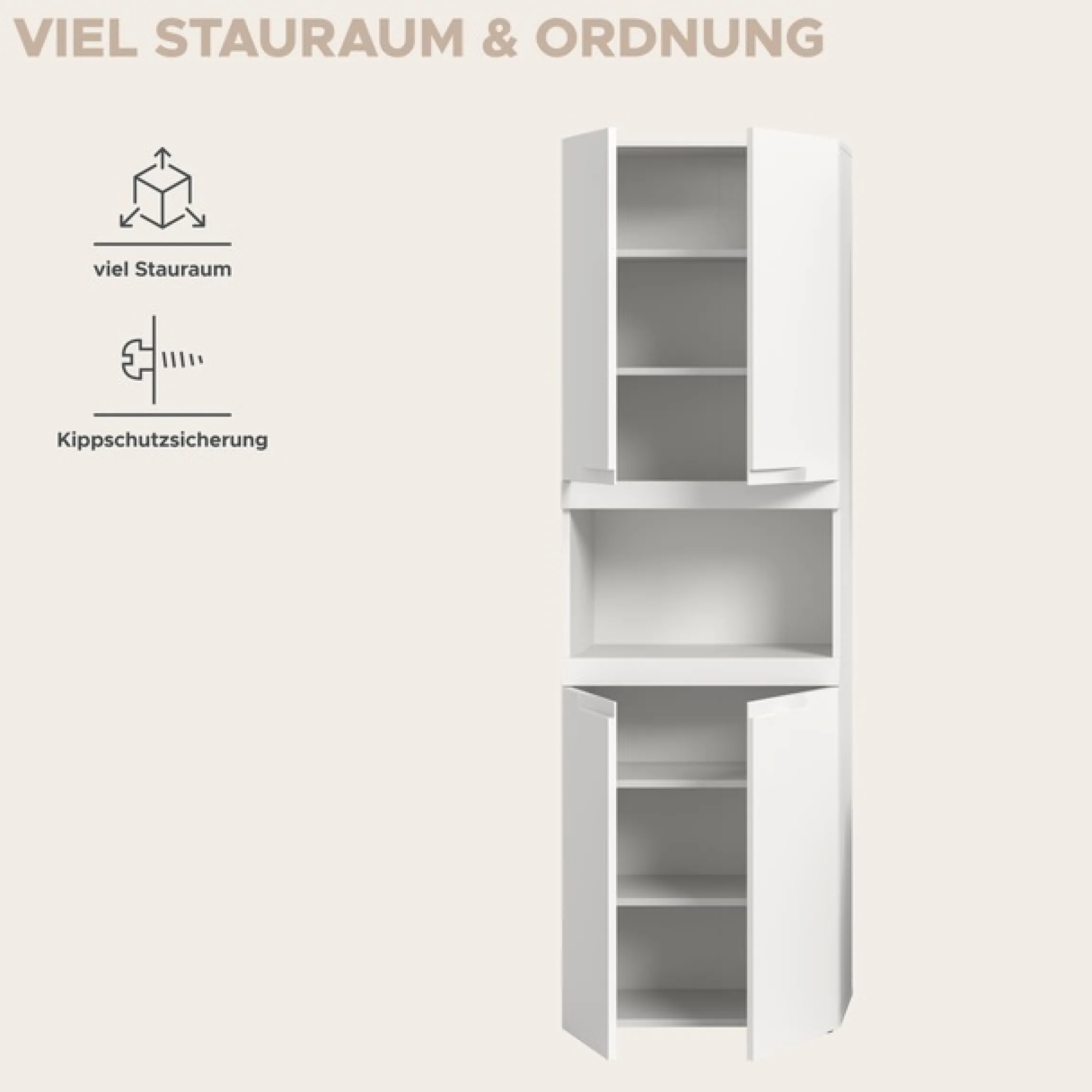 OTTO home Hochschrank »MAOI, Höhe 194 cm, 4 Türen, 1 offenes Fach« Badezimmerschrank, Schrank, Badschrank, Midischrank, Bad, Badezimmer
