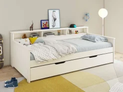 OTTO home Jugendbett »KERO, Daybed, Stauraumbett, platzsparend, Stauraum, 90x200cm« zertifiziertes Massivholz, mit Ablagefächern, Schublade optional