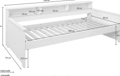 OTTO home Jugendbett »KERO, Daybed, Stauraumbett, platzsparend, Stauraum, 90x200cm« zertifiziertes Massivholz, mit Ablagefächern, Schublade optional