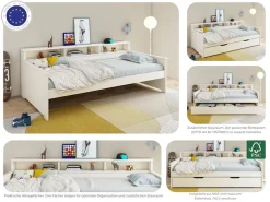 OTTO home Jugendbett »KERO, Daybed, Stauraumbett, platzsparend, Stauraum, 90x200cm« zertifiziertes Massivholz, mit Ablagefächern, Schublade optional