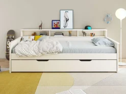 OTTO home Jugendbett »KERO, Daybed, Stauraumbett, platzsparend, Stauraum, 90x200cm« zertifiziertes Massivholz, mit Ablagefächern, Schublade optional