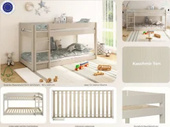 OTTO home Kinderbett »ROBIN ,Bodenbett,Etagenbett,Leiter/Einstieg seitenverkehrt montierbar« 2 Größen,Montessori Stil, zertifiziertes Massivholz