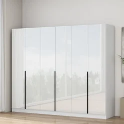 OTTO home Kleiderschrank »Annor Schlafzimmerschrank Breite 242cm hochglanz Schrank Garderobe« Drehtürenschrank mit perfekter Innenausstattung - elegante Türgriffe