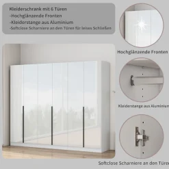 OTTO home Kleiderschrank »Annor Schlafzimmerschrank Breite 242cm hochglanz Schrank Garderobe« Drehtürenschrank mit perfekter Innenausstattung - elegante Türgriffe