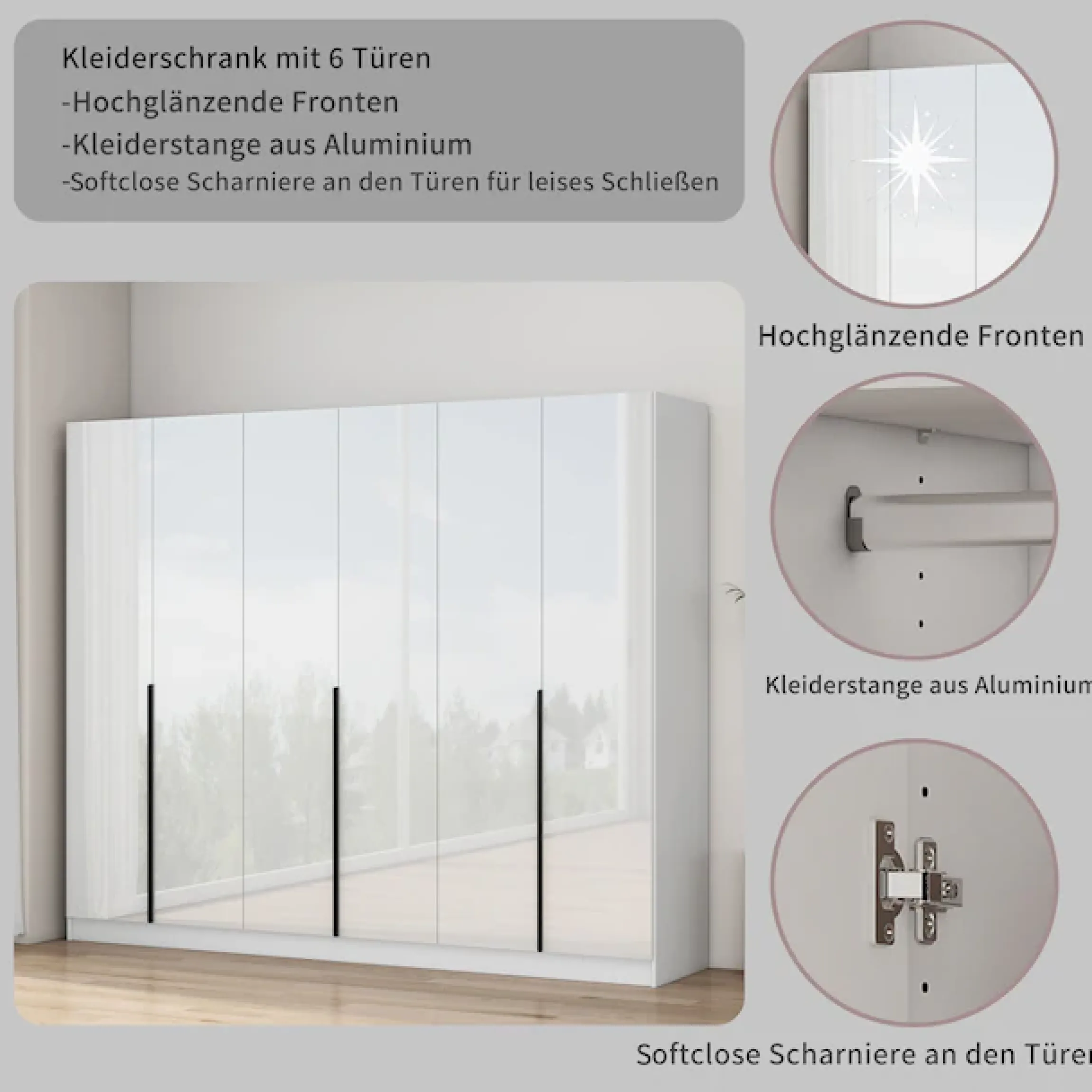 OTTO home Kleiderschrank »Annor Schlafzimmerschrank Breite 242cm hochglanz Schrank Garderobe« Drehtürenschrank mit perfekter Innenausstattung - elegante Türgriffe