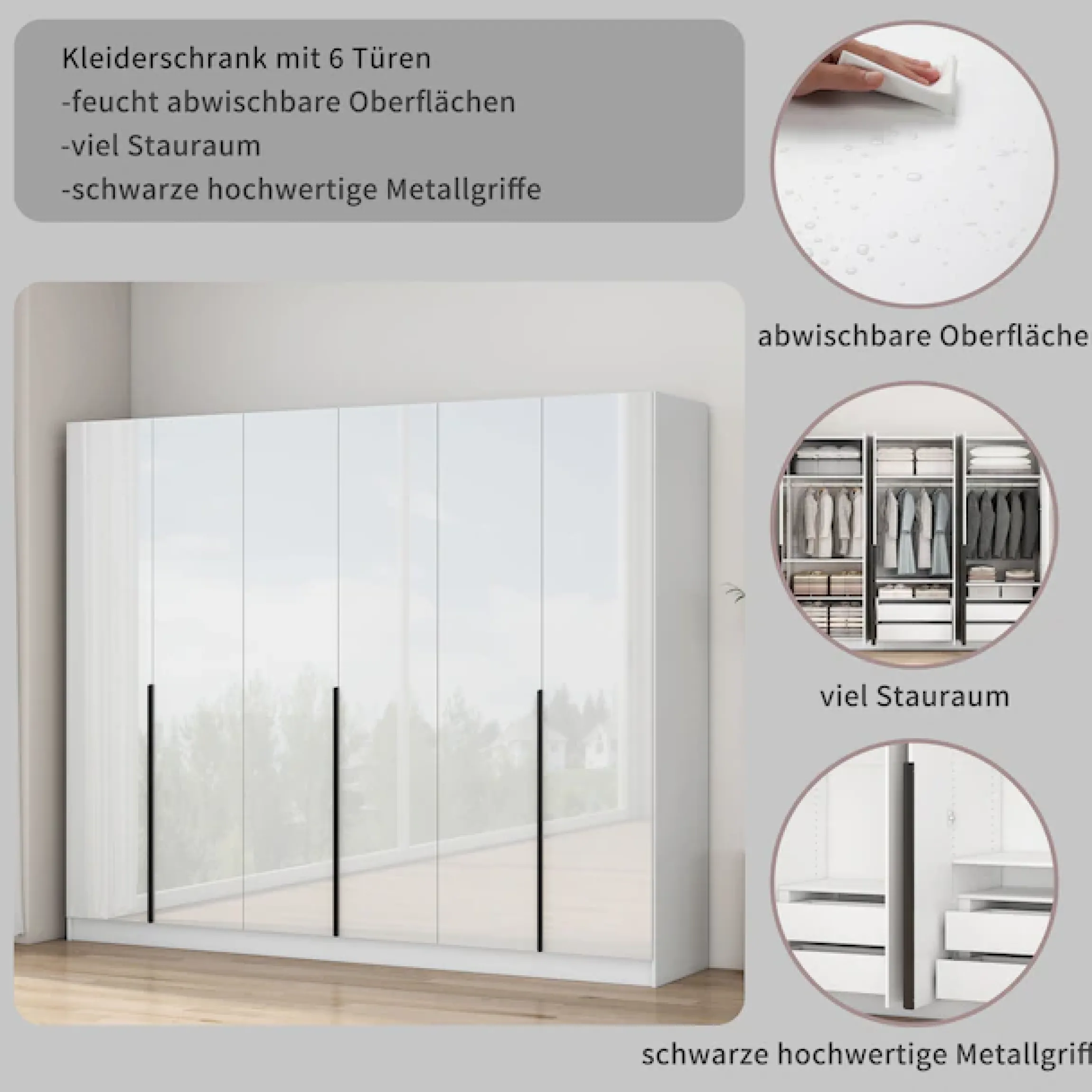 OTTO home Kleiderschrank »Annor Schlafzimmerschrank Breite 242cm hochglanz Schrank Garderobe« Drehtürenschrank mit perfekter Innenausstattung - elegante Türgriffe