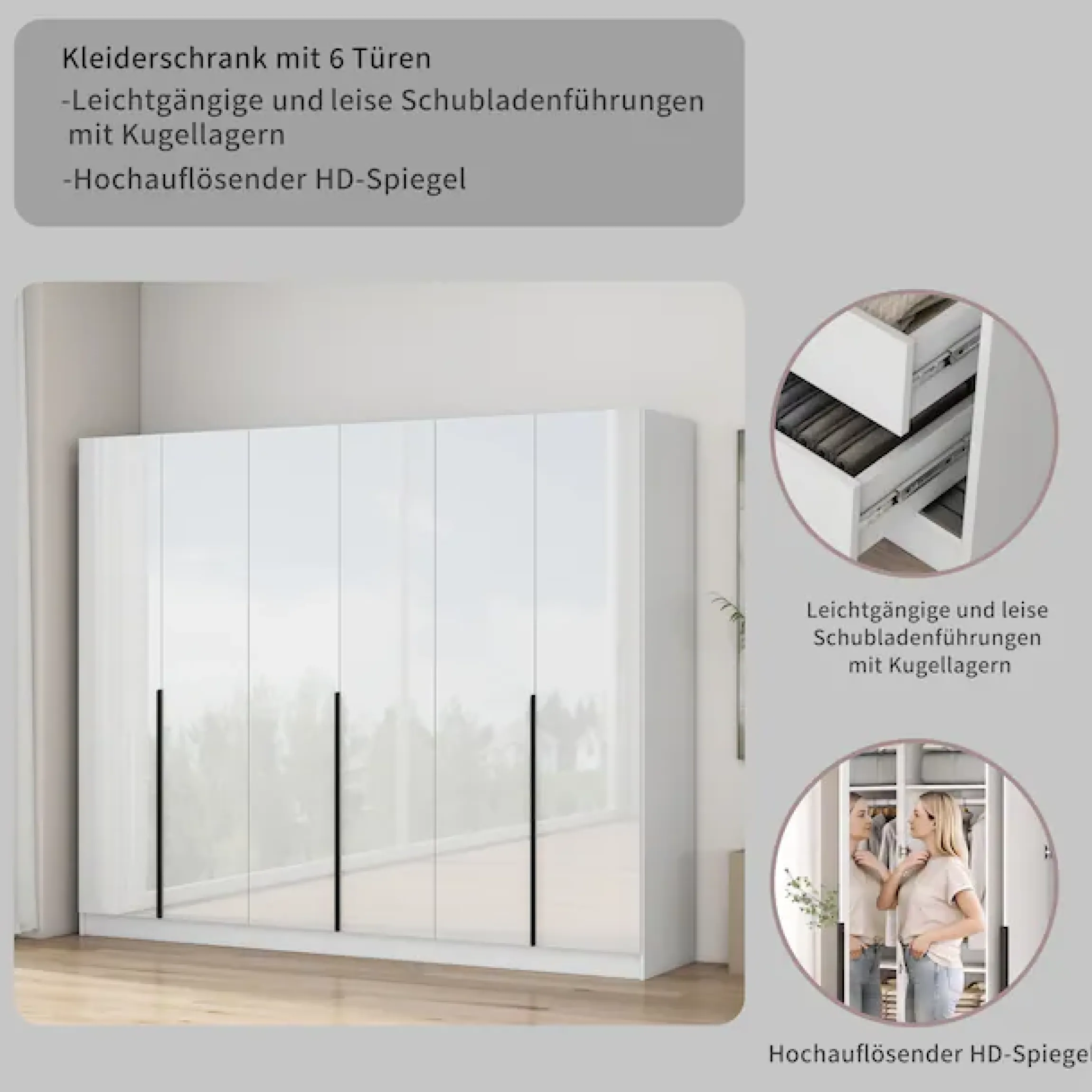 OTTO home Kleiderschrank »Annor Schlafzimmerschrank Breite 242cm hochglanz Schrank Garderobe« Drehtürenschrank mit perfekter Innenausstattung - elegante Türgriffe