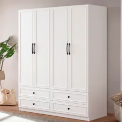 OTTO home Kleiderschrank »Arrian 160 cm Weiß | 4-türiger Drehtürenschrank im Landhausstil« EXTRA VIEL PLATZ FÜR IHRE GARDEROBE