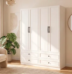 OTTO home Kleiderschrank »Arrian 160 cm Weiß | 4-türiger Drehtürenschrank im Landhausstil« EXTRA VIEL PLATZ FÜR IHRE GARDEROBE