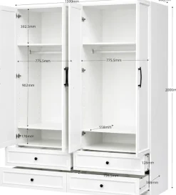OTTO home Kleiderschrank »Arrian 160 cm Weiß | 4-türiger Drehtürenschrank im Landhausstil« EXTRA VIEL PLATZ FÜR IHRE GARDEROBE