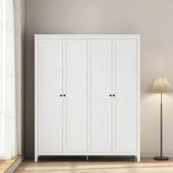 OTTO home Kleiderschrank »Borkum Sideboard Anrichte mit 6 Schubladen Landhaus weiß« schwarze Griffe aus Metall,Schlafzimmerschrank mit 6 Böden und Kleiderstange, 4 Türen