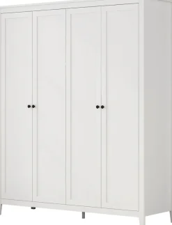 OTTO home Kleiderschrank »Borkum Sideboard Anrichte mit 6 Schubladen Landhaus weiß« schwarze Griffe aus Metall,Schlafzimmerschrank mit 6 Böden und Kleiderstange, 4 Türen