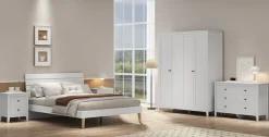 OTTO home Kleiderschrank »Borkum Sideboard Anrichte mit 6 Schubladen Landhaus weiß« schwarze Griffe aus Metall,Schlafzimmerschrank mit 6 Böden und Kleiderstange, 4 Türen