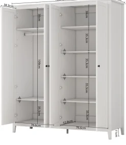 OTTO home Kleiderschrank »Borkum Sideboard Anrichte mit 6 Schubladen Landhaus weiß« schwarze Griffe aus Metall,Schlafzimmerschrank mit 6 Böden und Kleiderstange, 4 Türen