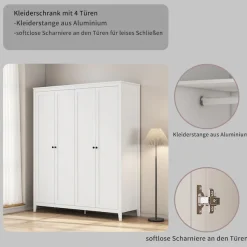 OTTO home Kleiderschrank »Borkum Sideboard Anrichte mit 6 Schubladen Landhaus weiß« schwarze Griffe aus Metall,Schlafzimmerschrank mit 6 Böden und Kleiderstange, 4 Türen
