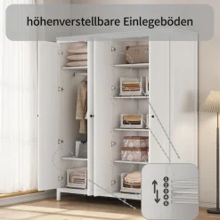 OTTO home Kleiderschrank »Borkum Sideboard Anrichte mit 6 Schubladen Landhaus weiß« schwarze Griffe aus Metall,Schlafzimmerschrank mit 6 Böden und Kleiderstange, 4 Türen