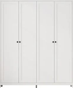OTTO home Kleiderschrank »Borkum Sideboard Anrichte mit 6 Schubladen Landhaus weiß« schwarze Griffe aus Metall,Schlafzimmerschrank mit 6 Böden und Kleiderstange, 4 Türen
