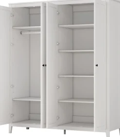 OTTO home Kleiderschrank »Borkum Sideboard Anrichte mit 6 Schubladen Landhaus weiß« schwarze Griffe aus Metall,Schlafzimmerschrank mit 6 Böden und Kleiderstange, 4 Türen